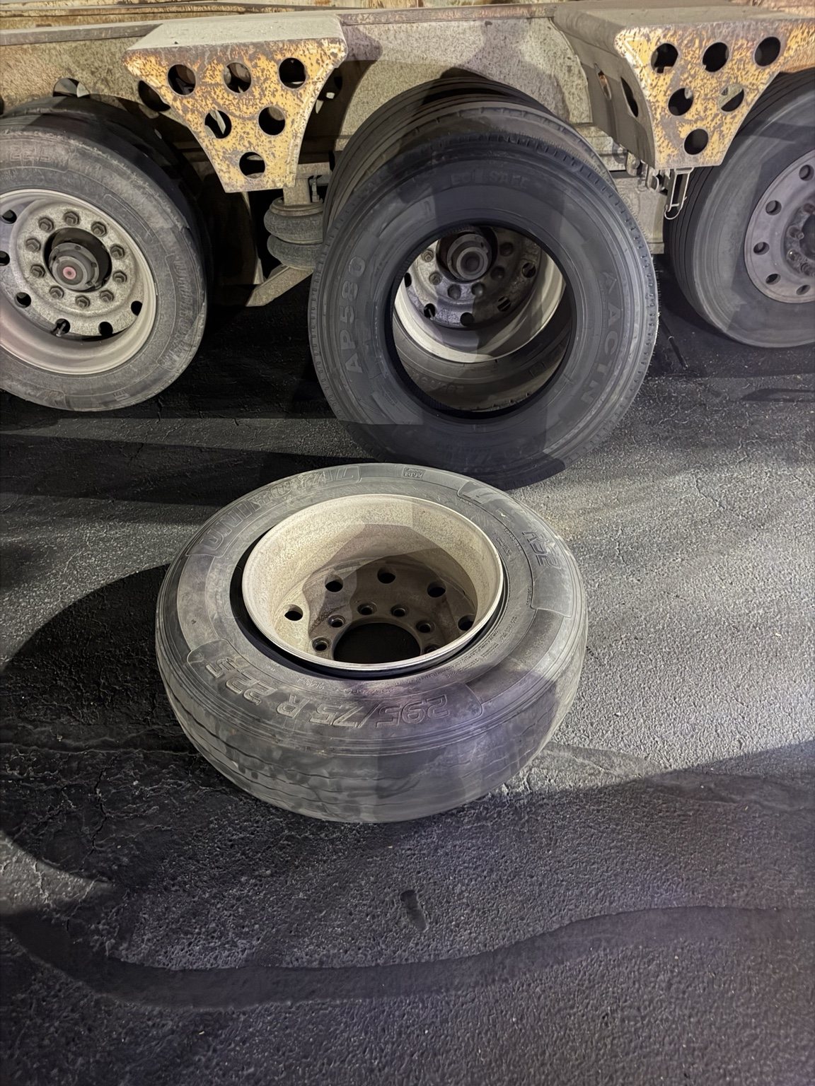 Commercial truck tire service in progress