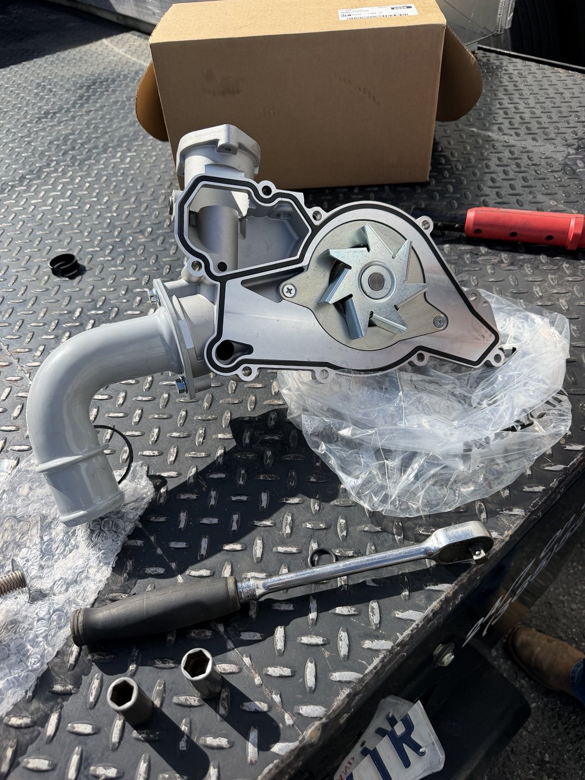 New heavy-duty diesel water pump prepared for installation
